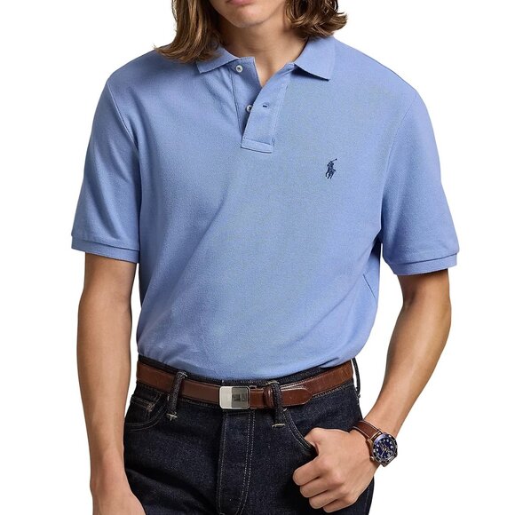 Polo Ralph Lauren Men's Short Sleeve Classic Fit Cotton Mesh Polo Shirt Blue - Picture 1 of 7